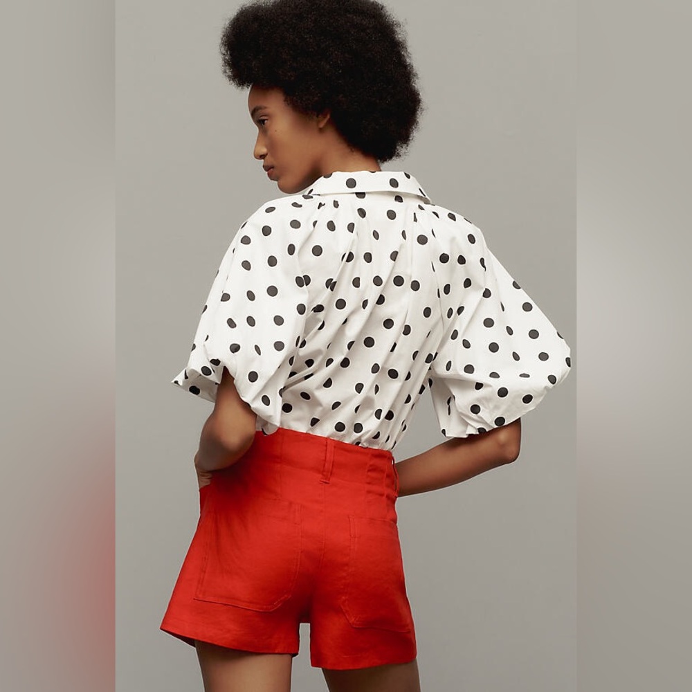 NWT Anthropologie Maeve The Colette Linen Blend Shorts in Red, Size 32 - Picture 3 of 7